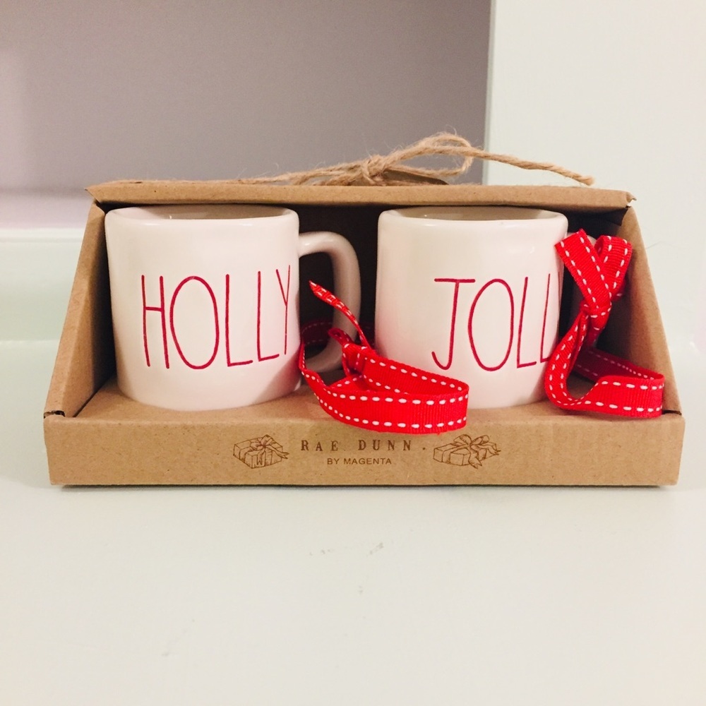 Rae Dunn HOLLY JOLLY Mug Ornaments Christmas NWT red